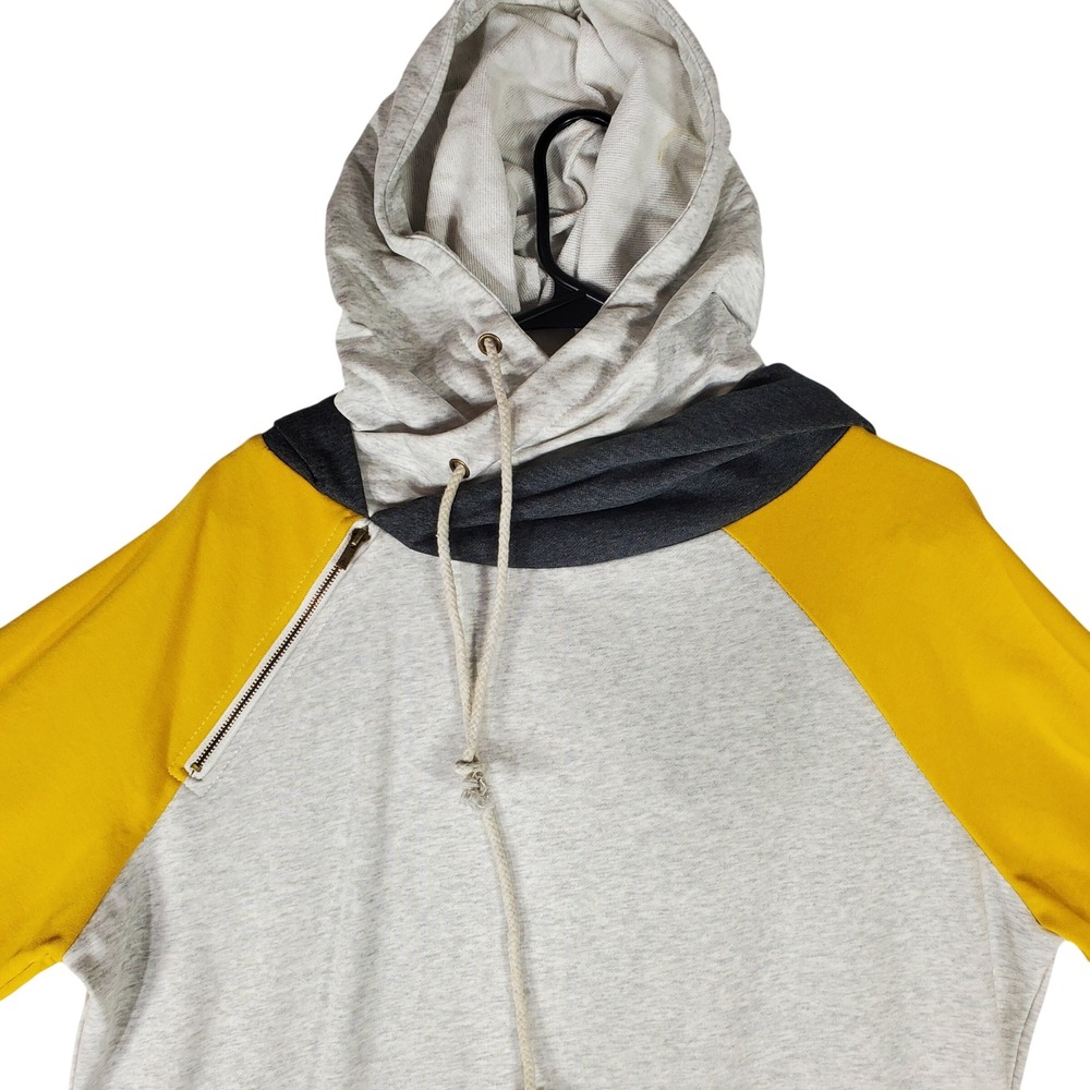 Ampersand Avenue Women 3XL Colorblock Double Hood Hoodie Yellow Grey Side Zip